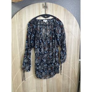 DB‎ Established 1962 XL Floral Print Sheer Long Sleeve Blouse Bohemian